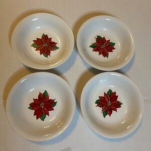 Set Of 4 Hallmark Poinsettia Soup Salad Bowls 7” Christmas Holiday Dishes